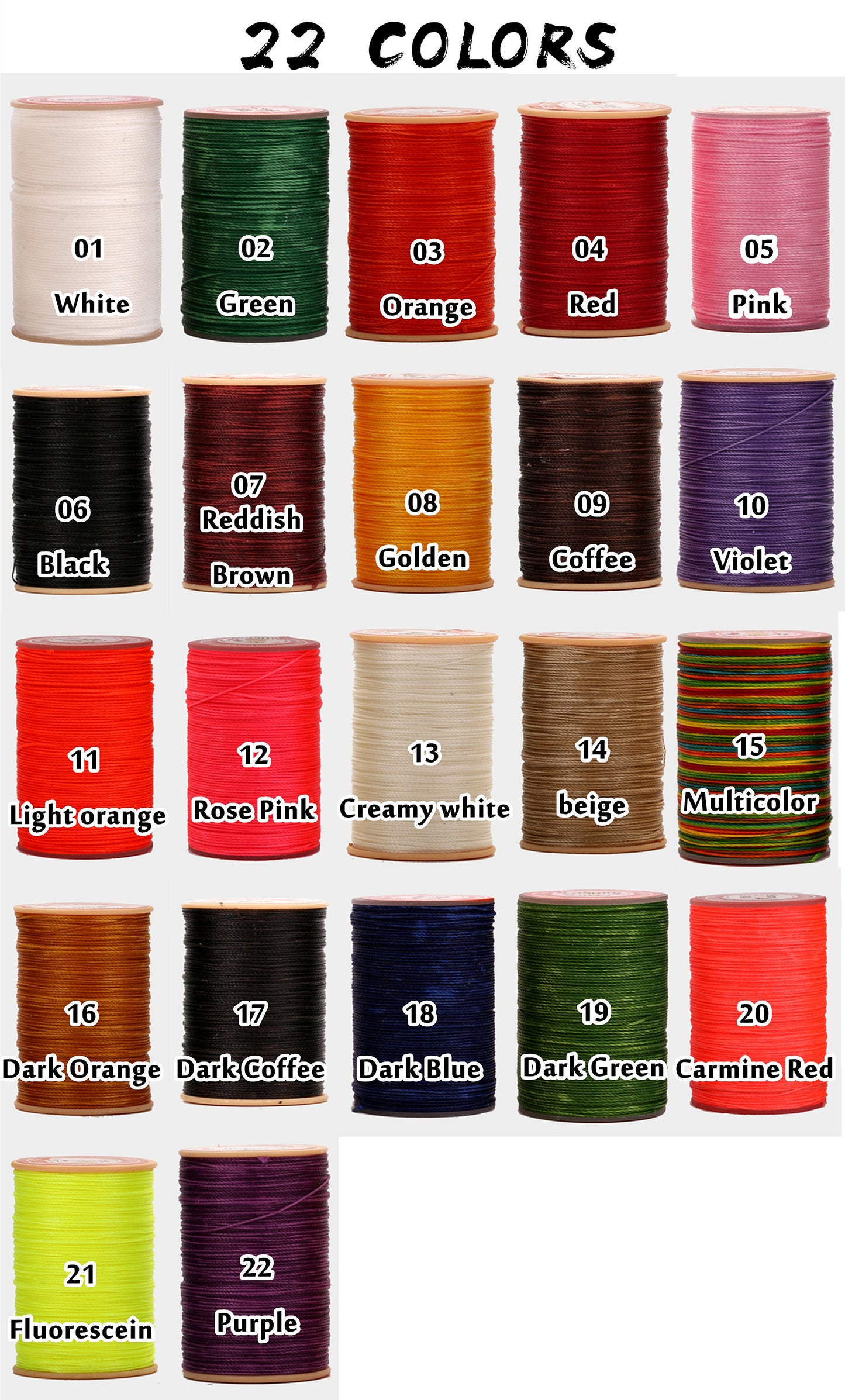 22 Colors 0.65mm Waxed Thread,Color Leather Thread, 44 Yards Per Color Leather Sewing Thread Hand Stitching Thread for Hand Sewing Leather