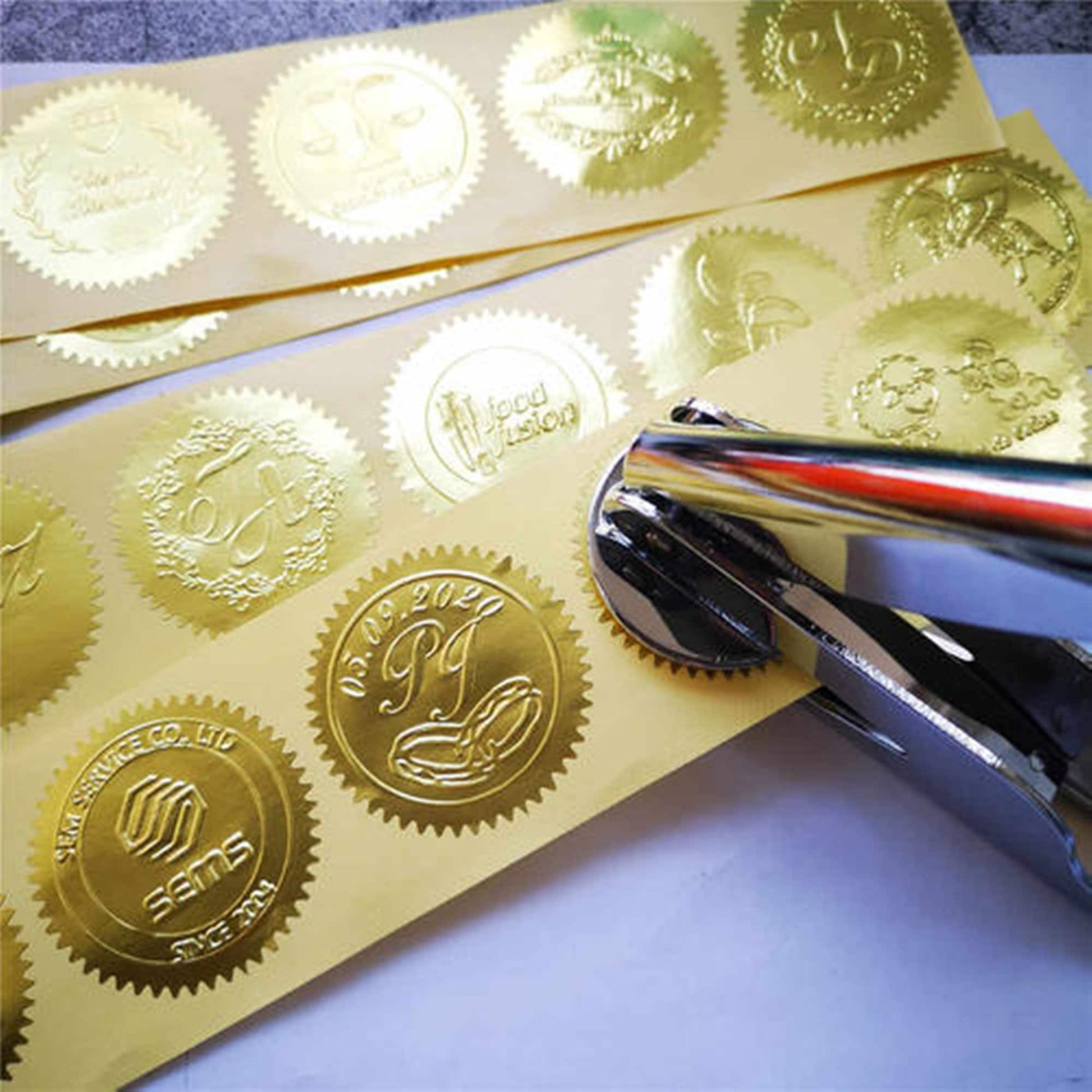 4 Colors （45mm-50mm）Embosser Stickers, Round Embosser Stickers, Envelop Seal Stickers, Blank Certificate Self-Adhesive, Foiled Stickers