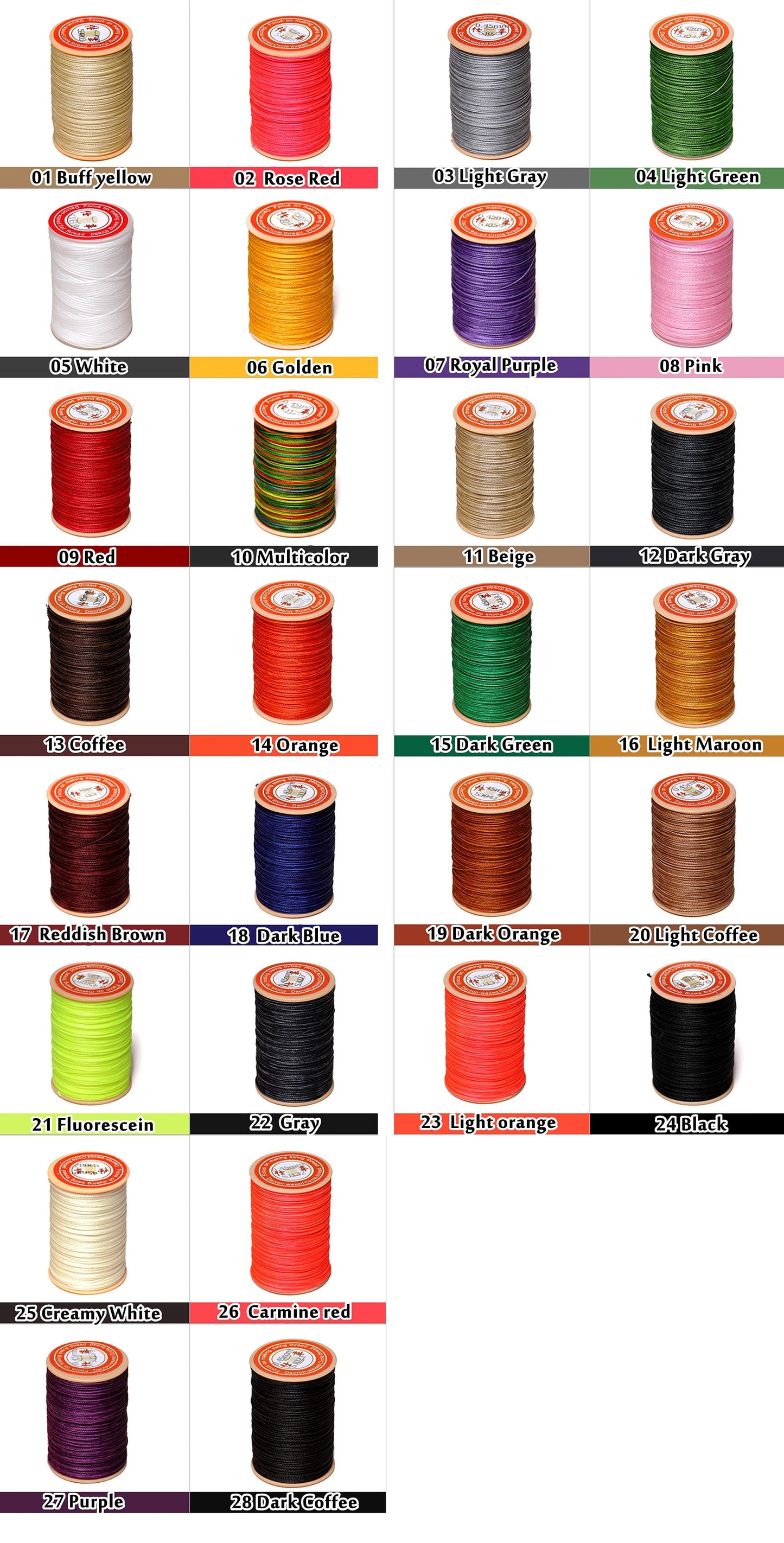 28 Colors 0.45mm Waxed Thread, Color Leather Thread, 480 Yards Per Color Leather Sewing Thread Hand Stitching Thread for Hand Sewing Leather