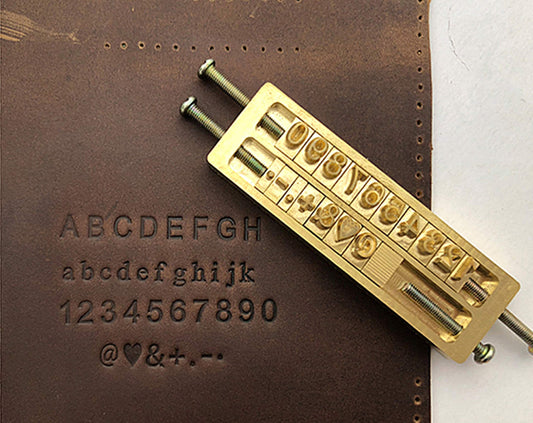 Custom Leather Stamp 26 Alphabet Stamp Brass Metal letters Stamp- brass Holder wood Stamp Letters Set Tool-(Double line Holder)