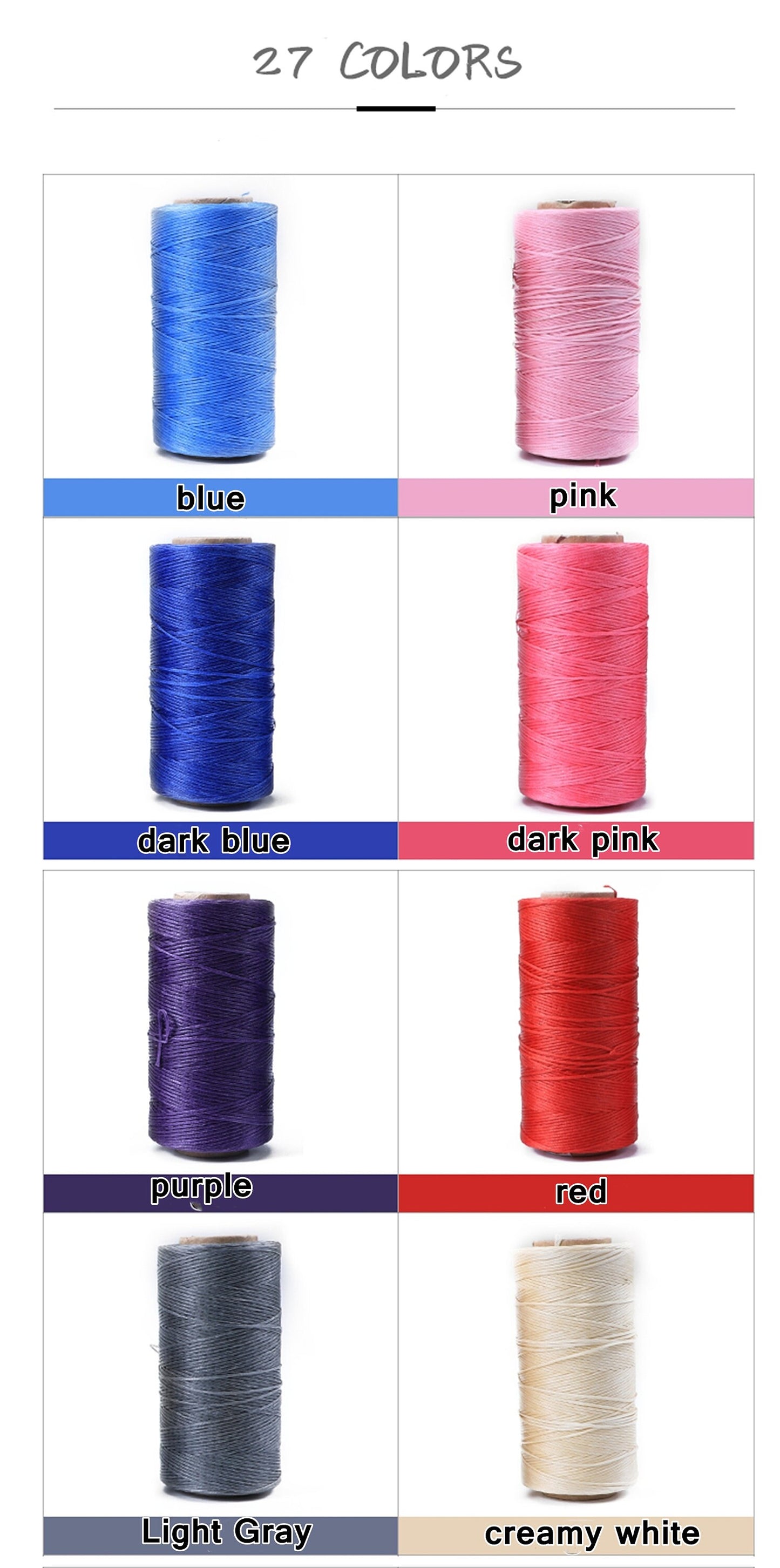 27 Colors 0.8mm Waxed Thread, Color Leather Thread, 284 Yards Per Color Leather Sewing Thread Hand Stitching Thread for Hand Sewing Leather