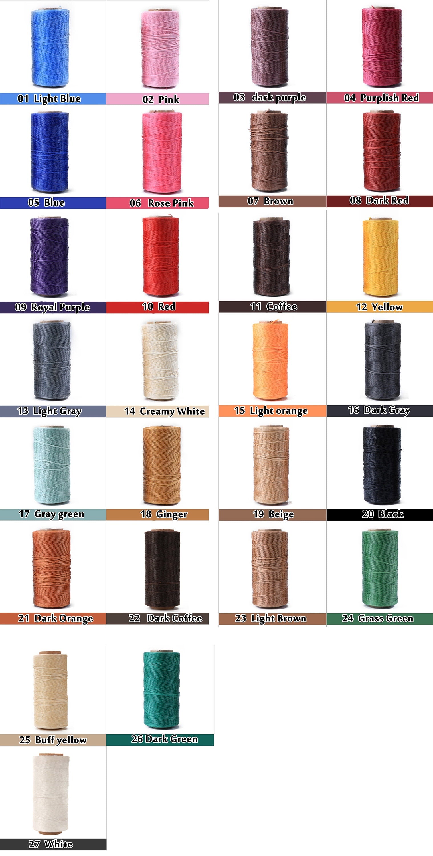 27 Colors 1 mm Waxed Thread,Color Leather Thread, 219 Yards Per Color Leather Sewing Thread Hand Stitching Thread for Hand Sewing Leather