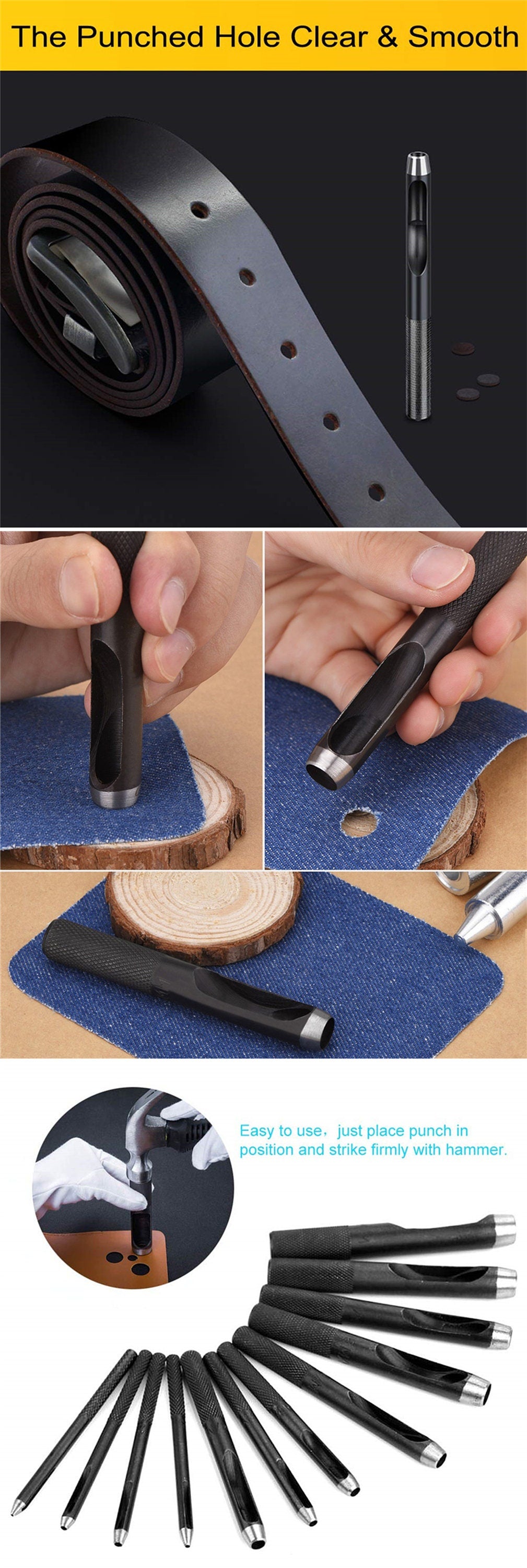 High Quality 1mm-15mm Size Leather Craft Hole Punch Tool, Thick Steel Craft Belt Canvas Clothes Round Punching DIY Leather craft Puncher