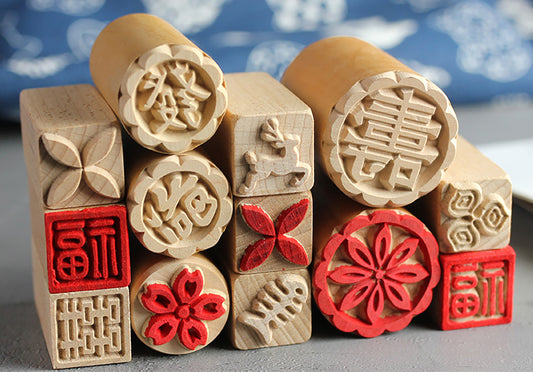 Round Square ink stamp Wood Dessert Tool Pastry Cake Cookie Moulds Traditional Chinese Moon Cake Mold Bakeware Mold Wooden dessert stamp