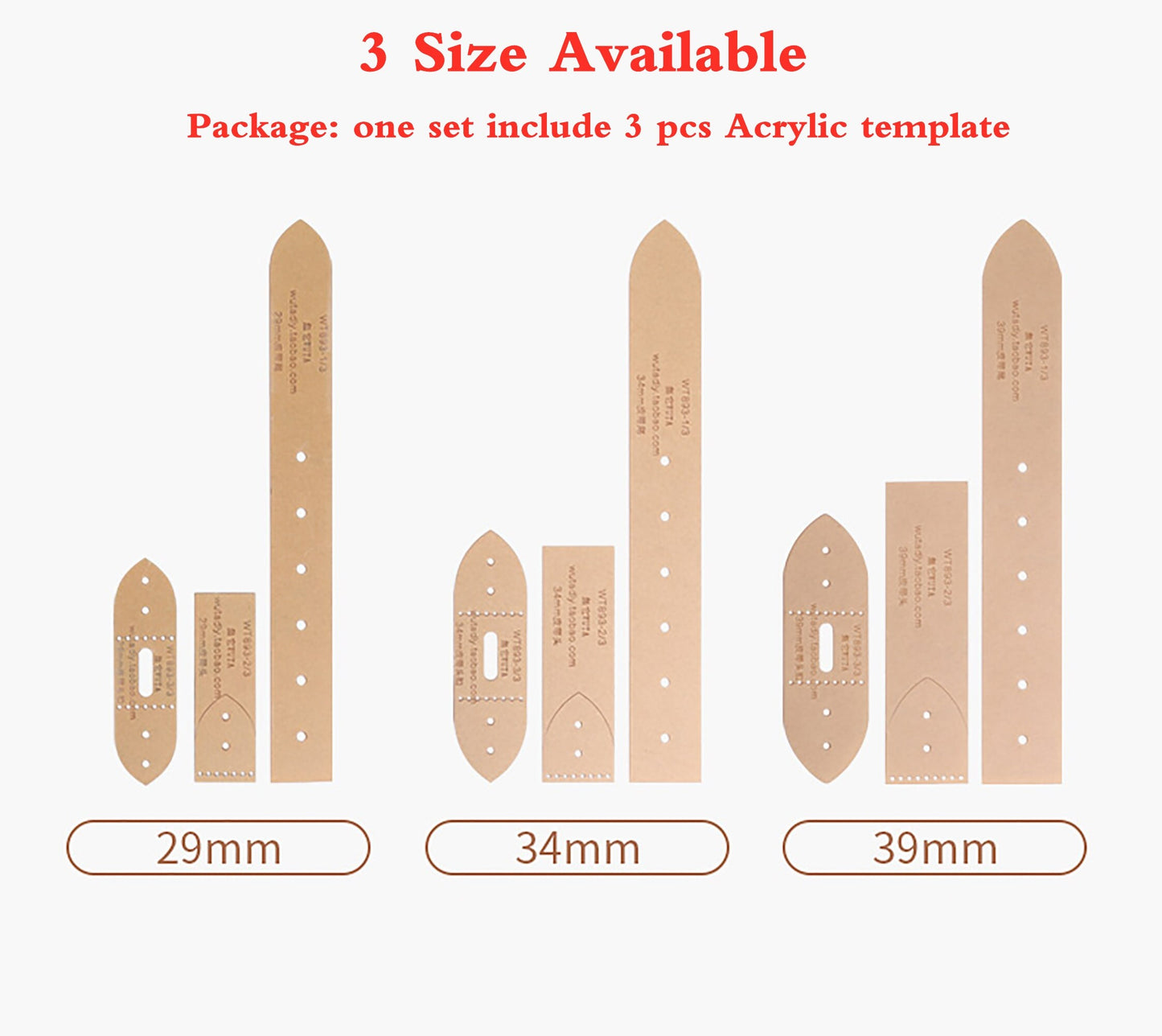 Acrylic 3 style Belt Template Leather Craft Pattern Leather Craf tool,High quality material,precision cut durable transparent tool