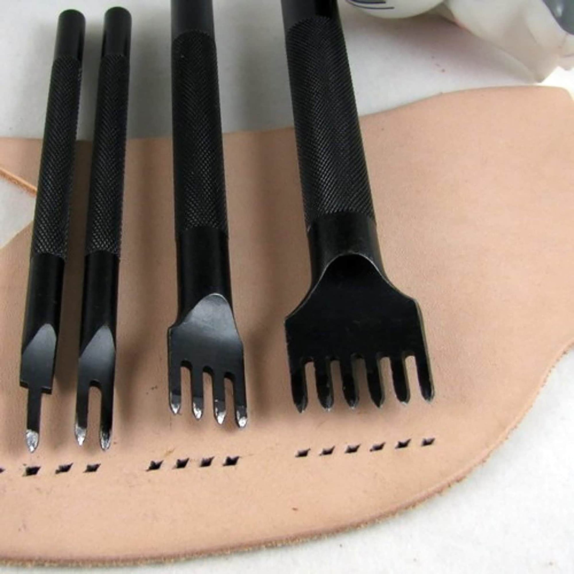 leather Craft - 4mm Leather Edge Chisel Leathercraft - Pricking Iron Leather Tool 1,2,4, 6 Teeth Spacing and 2 teeth Clamps Handmade DIY