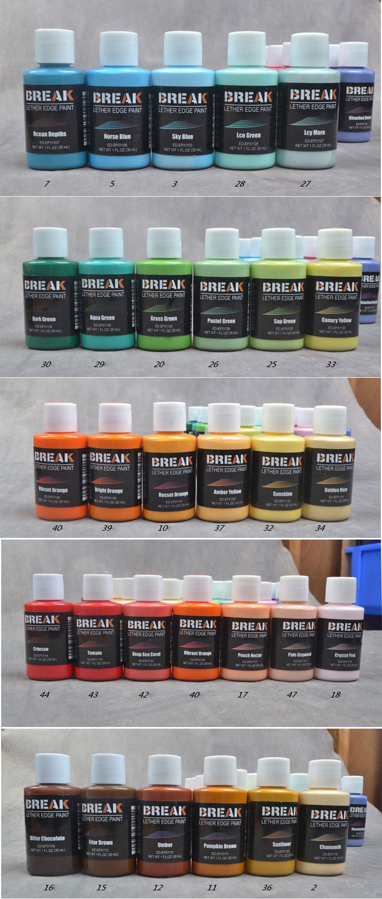 30ml 48 colors(matte) colorful paint Leather edge oil edge dye Highlights edge paint DIY,Vegetable tanned leather Coloring Agent