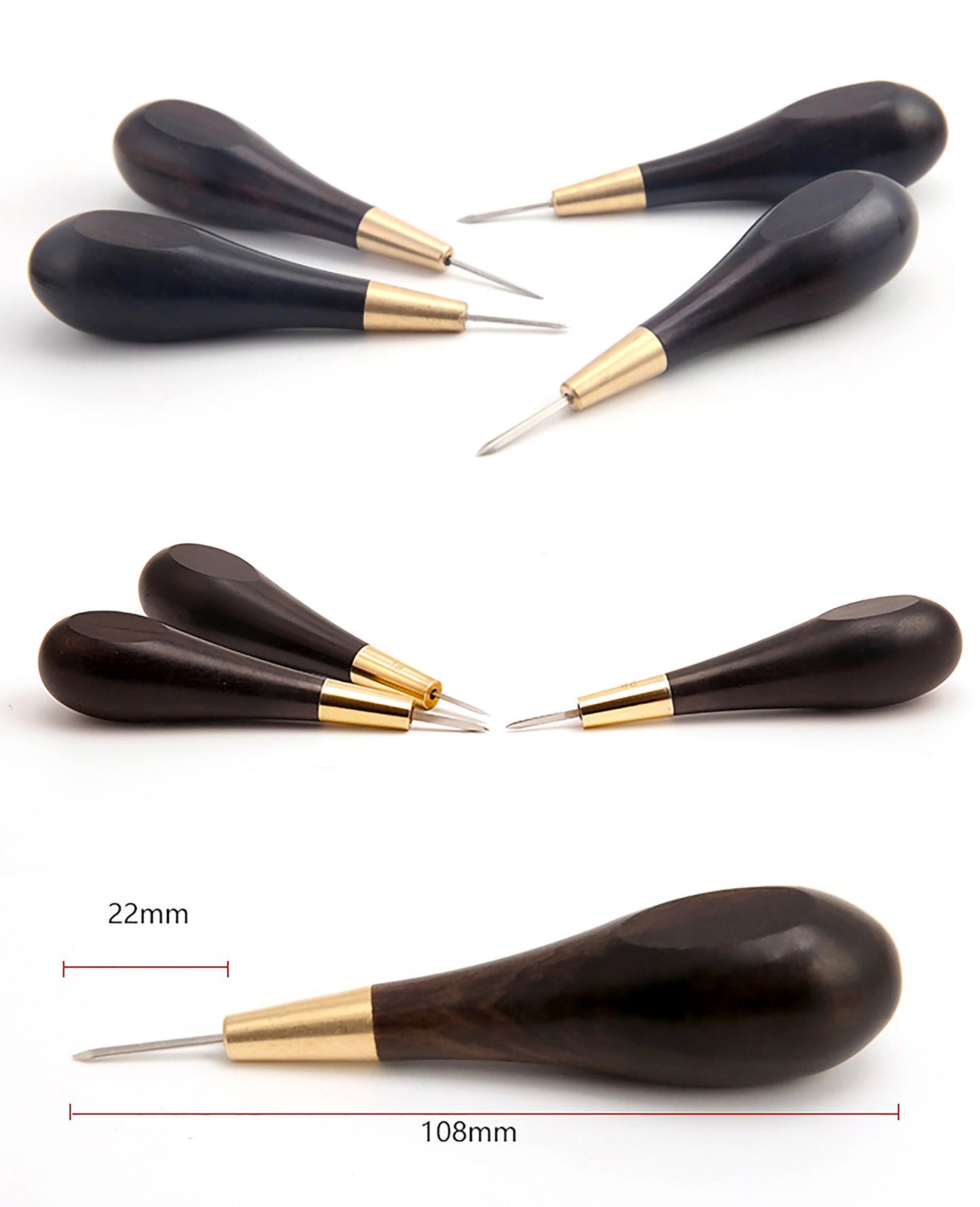 1.5/3/4/5/6mm Diamond Shape Stitching Awl Ebony Blackwood Handle Leather Craft Sewing Awl Handmade Sewing Tools Diy Stitcher Taper