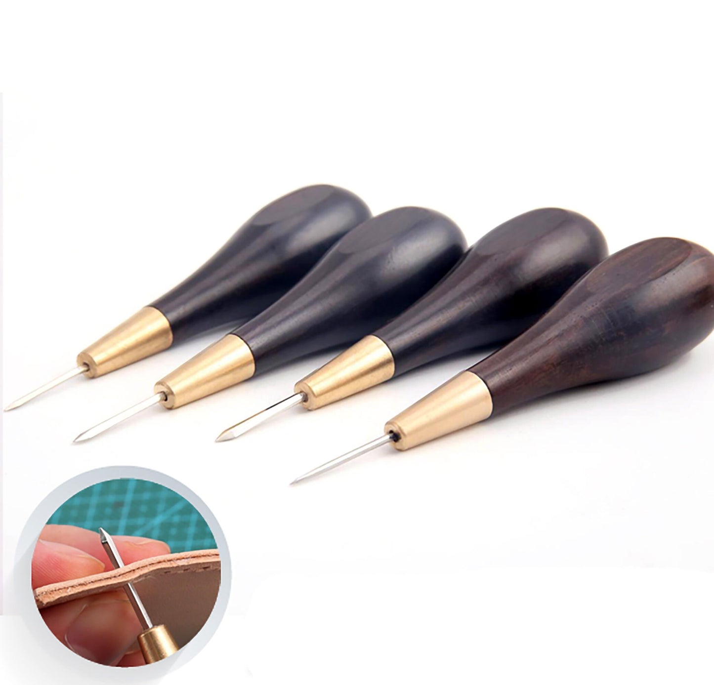 1.5/3/4/5/6mm Diamond Shape Stitching Awl Ebony Blackwood Handle Leather Craft Sewing Awl Handmade Sewing Tools Diy Stitcher Taper