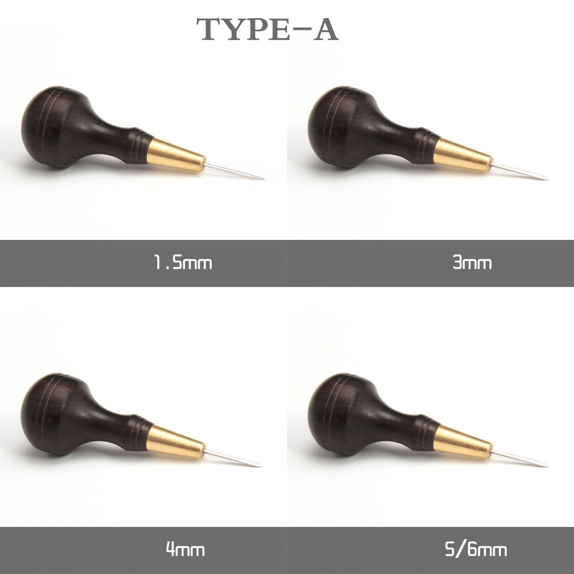 1.5/3/4/5/6mm Stitching Awl with Diamond Shape Blade cutter cutting leather cut with good wooden handle professional leather craft