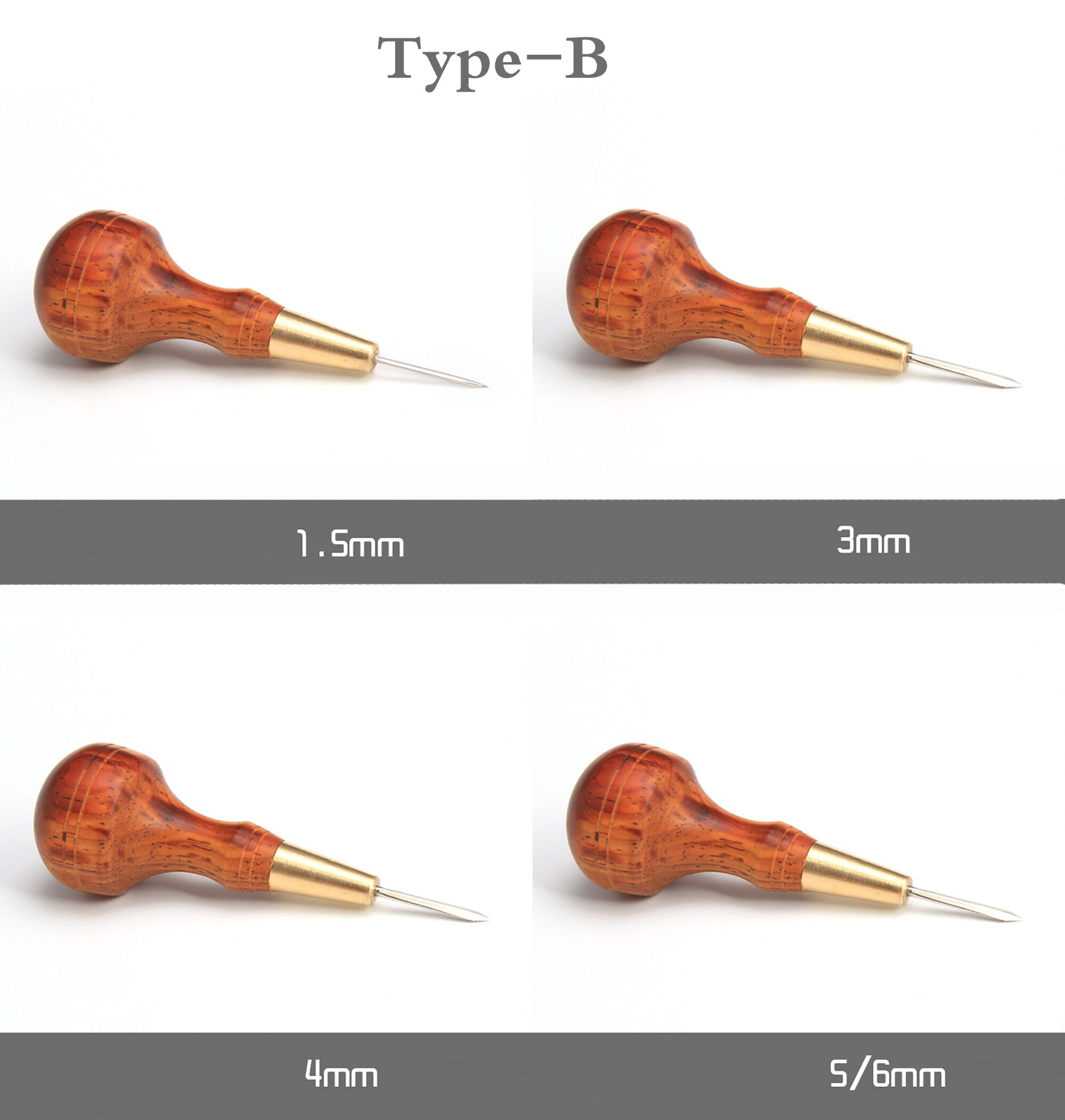 1.5/3/4/5/6mm Stitching Awl with Diamond Shape Blade cutter cutting leather cut with good wooden handle professional leather craft