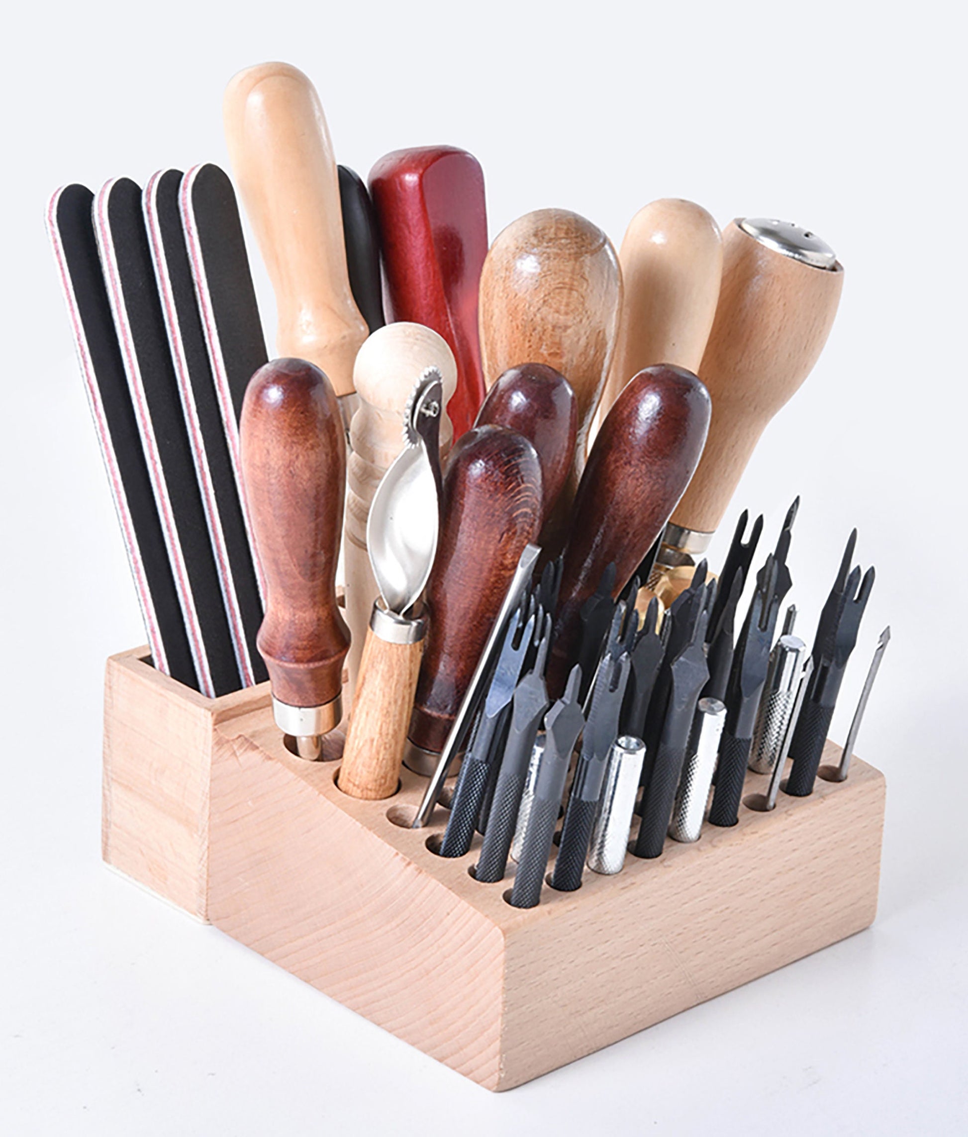 Leather Craft Tools Holder Rack Stand 24/76Holes Leather Craft Tool Rack Stamp Punch Tool Storage Box Holder Organizer