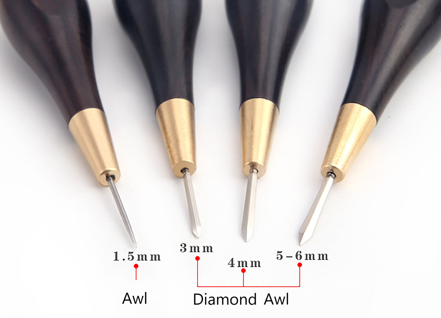 1.5/3/4/5/6mm Diamond Shape Stitching Awl Ebony Blackwood Handle Leather Craft Sewing Awl Handmade Sewing Tools Diy Stitcher Taper