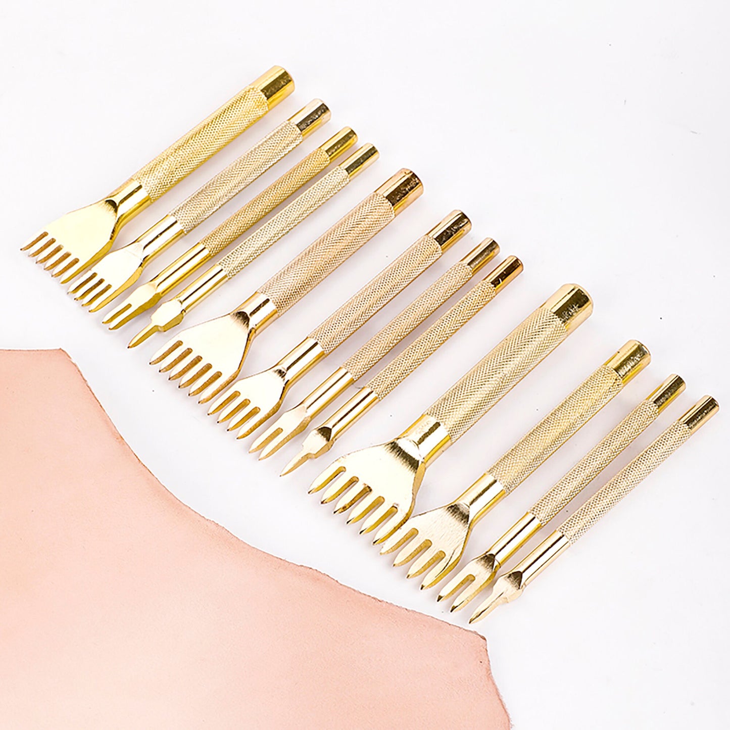 Gold Color 4 Style Leather Craft Hole Punch Tools Kit Convenient Diamond Point Chisel Leather Tools1,2,4, 6 Teeth Spacing Leather Tools