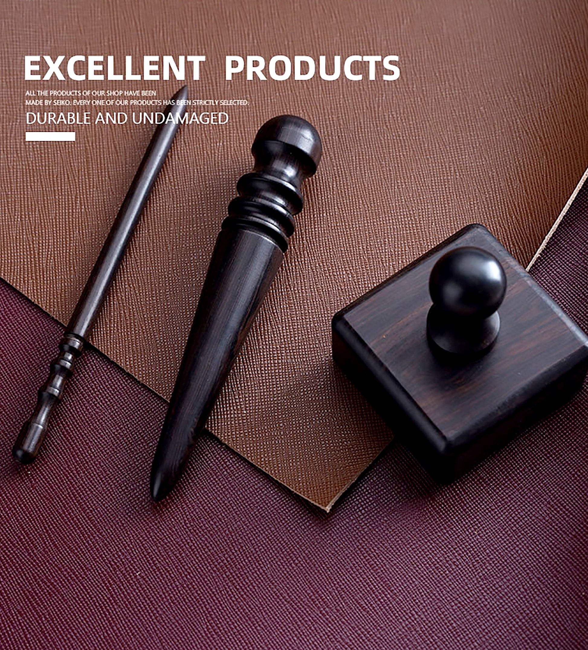 Three-piece set of Sandalwood Leather edge grinding rod sandalwood trimming polished round sticks grinding block Handmade leather goods