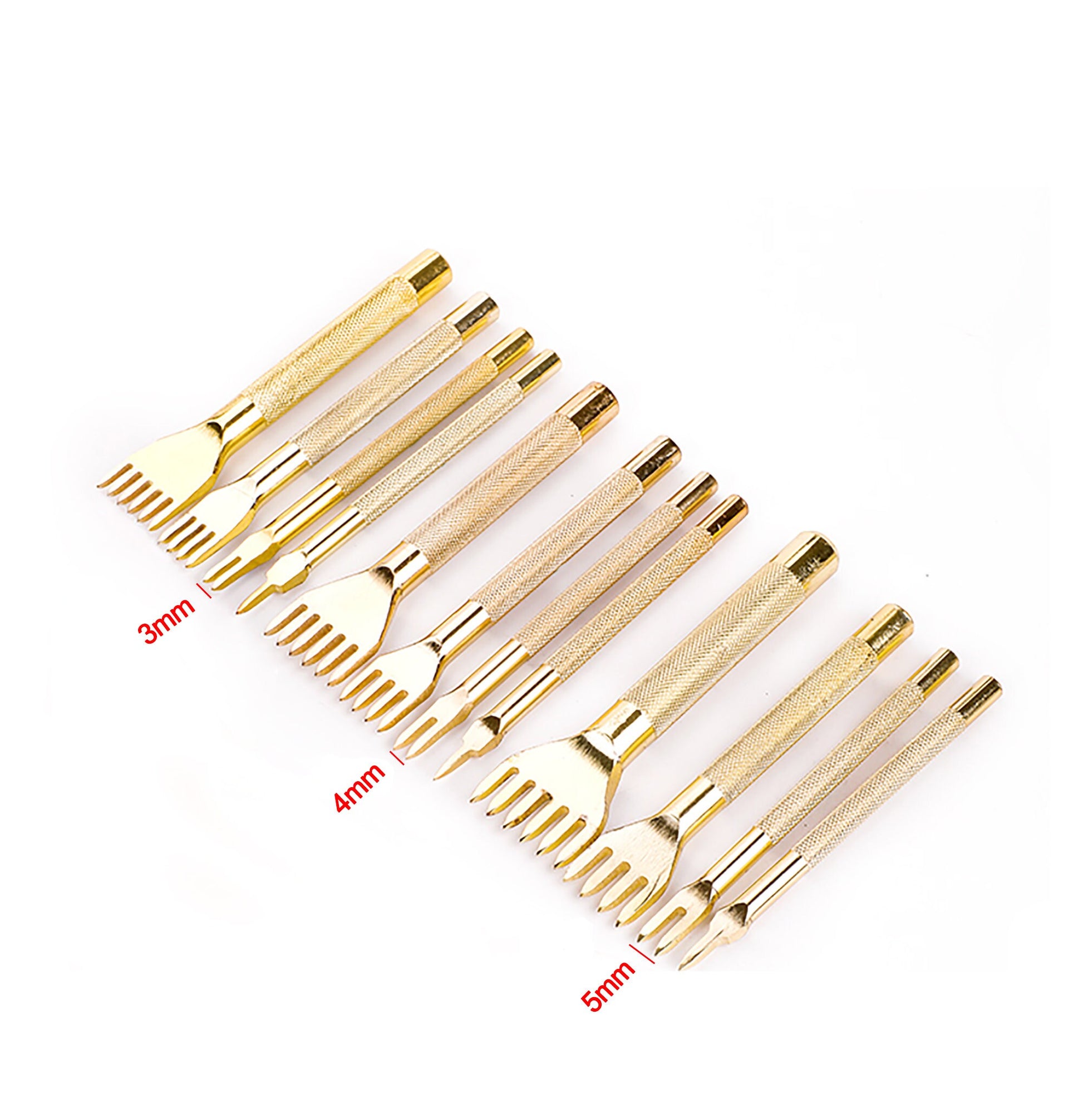 Gold Color 4 Style Leather Craft Hole Punch Tools Kit Convenient Diamond Point Chisel Leather Tools1,2,4, 6 Teeth Spacing Leather Tools