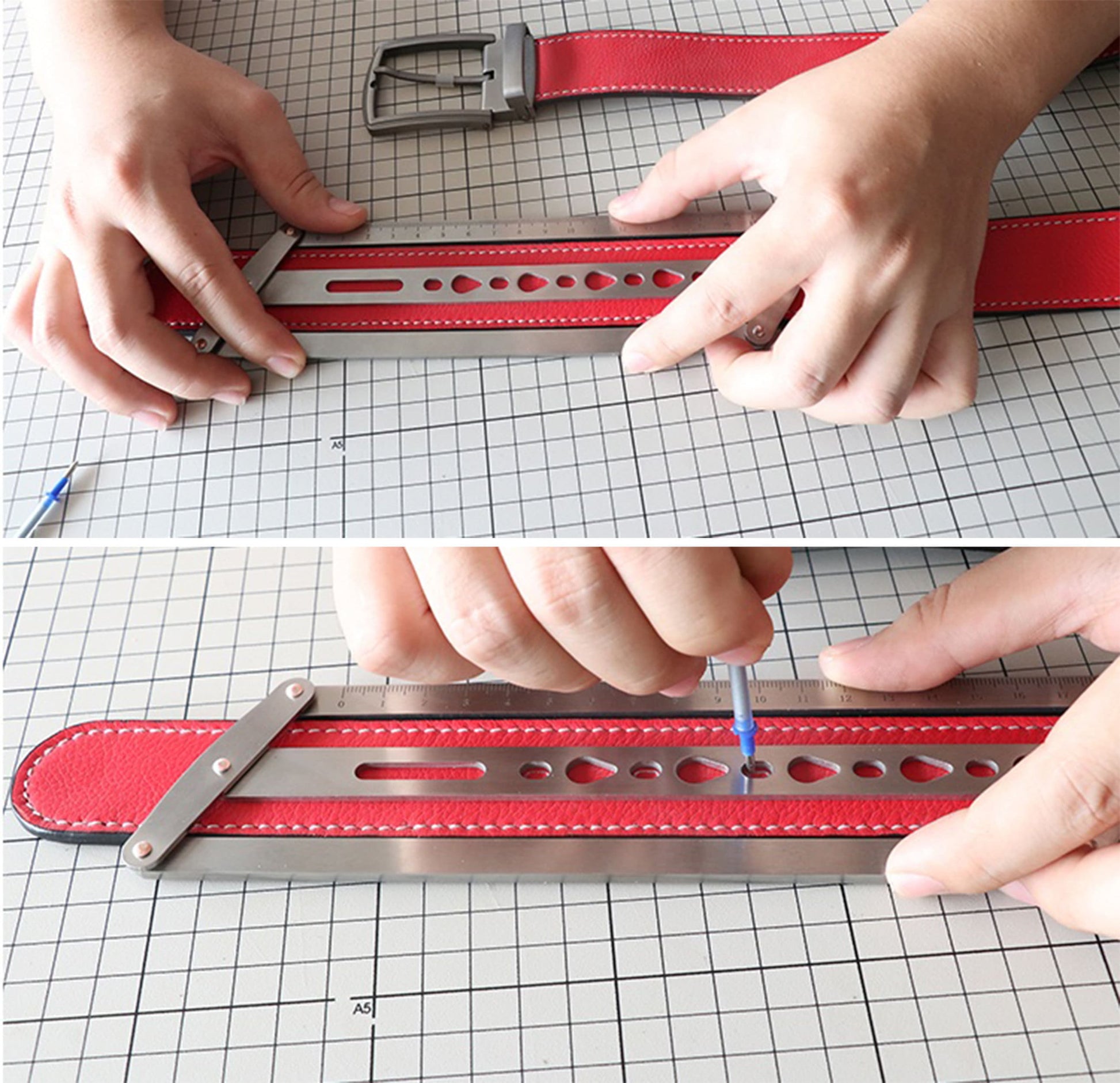 Leather Craft Belt Positioning Auxiliary Ruler handmade Punch Hole Spacing Template Tool-15/18mm Version For Choose