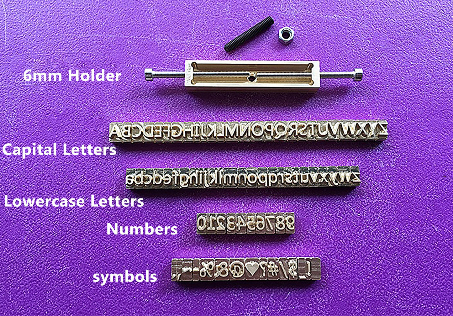 Leather Stamp Alphabet Numbers Symbols Stamp Brass Metal letters Stamp - brass Holder wood Stamp Letters Set Tool