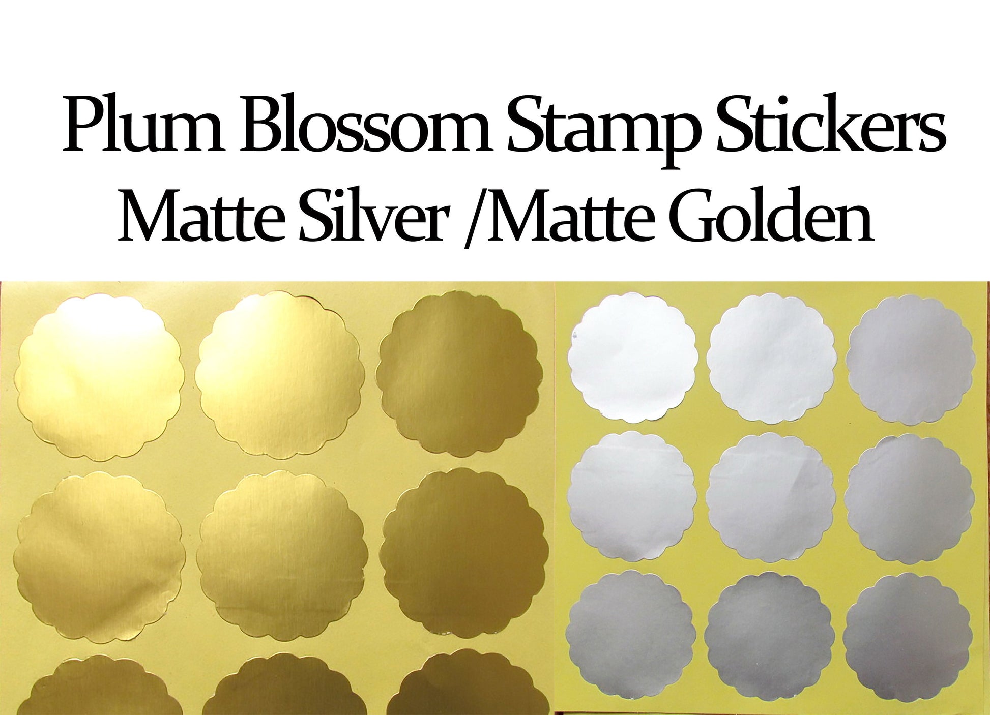 100pcs 30mm 50mm Matte Silver Matte Golden Plum blossom Stamp stickers for Embossing stamp Gear stickers Round label paper diameter