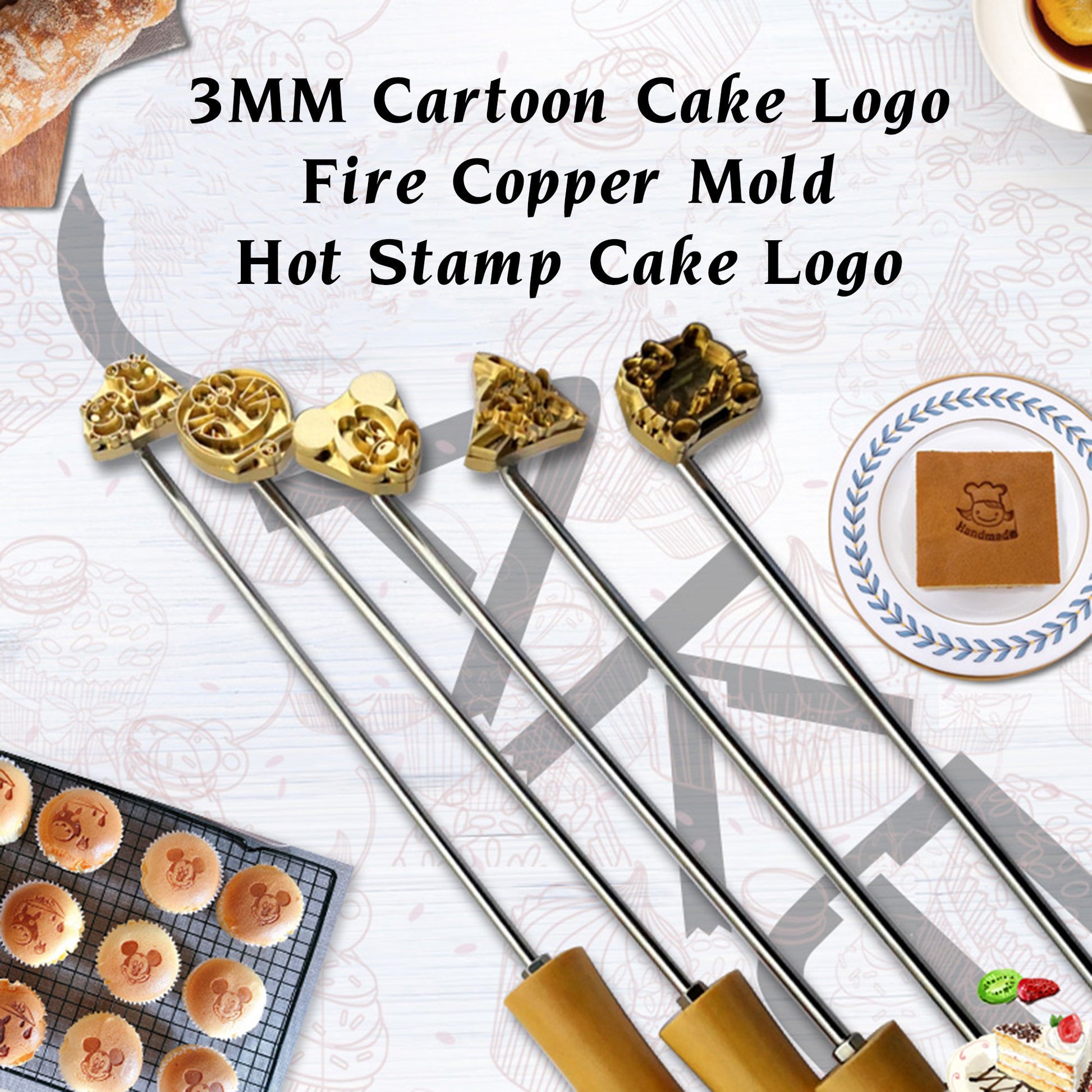 3CM Cartoon Cake Logo Fire Brass Mold Hot Stamp Fruit skin Bread Branding Mold Hot Stamping LOGO,Creative Bakery Embossing Iron