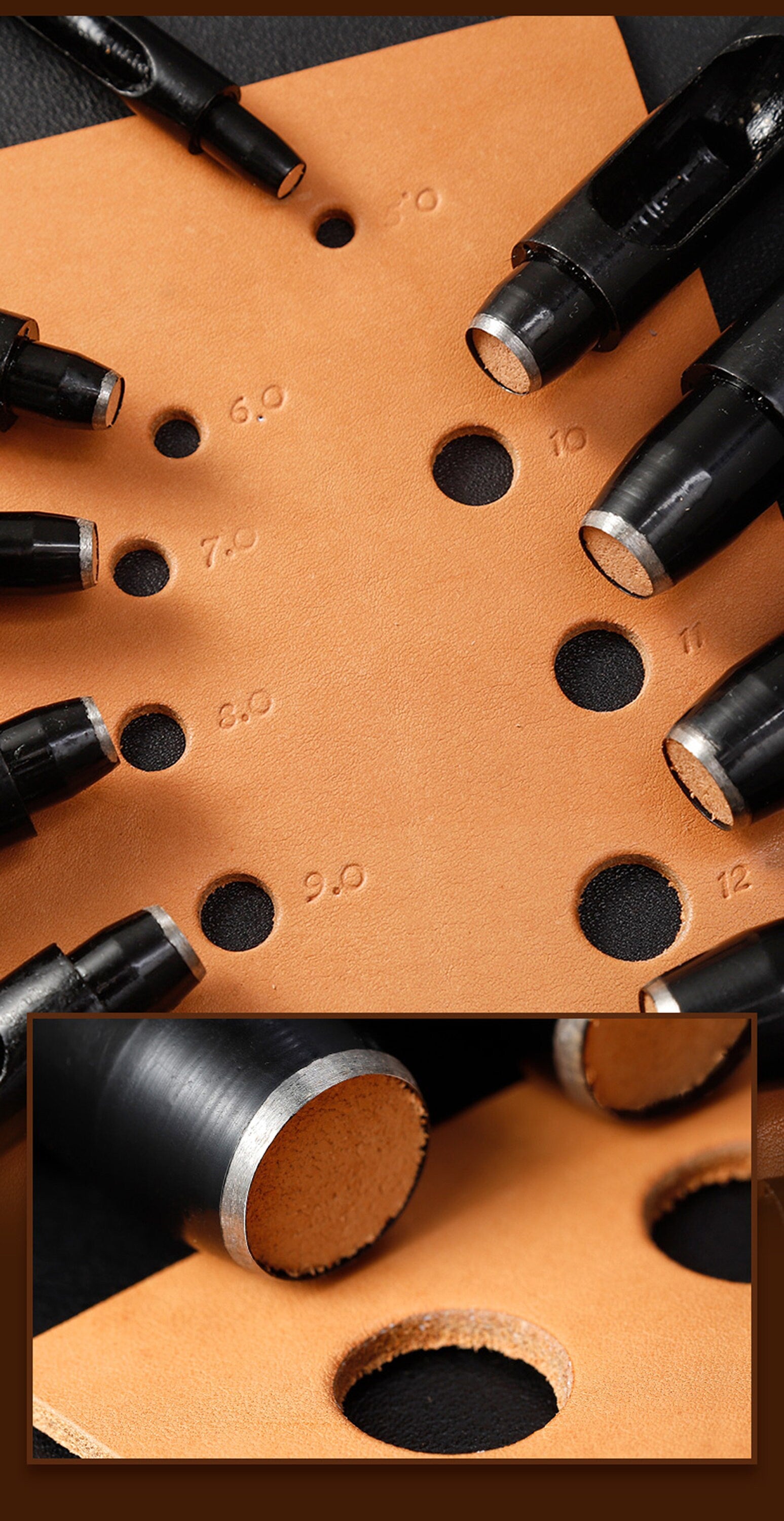 Black Round Hole Punch 0.5-24mm Leather Hollow Punch Steel Watches Belts Scrapbooking Paper Leather Tools