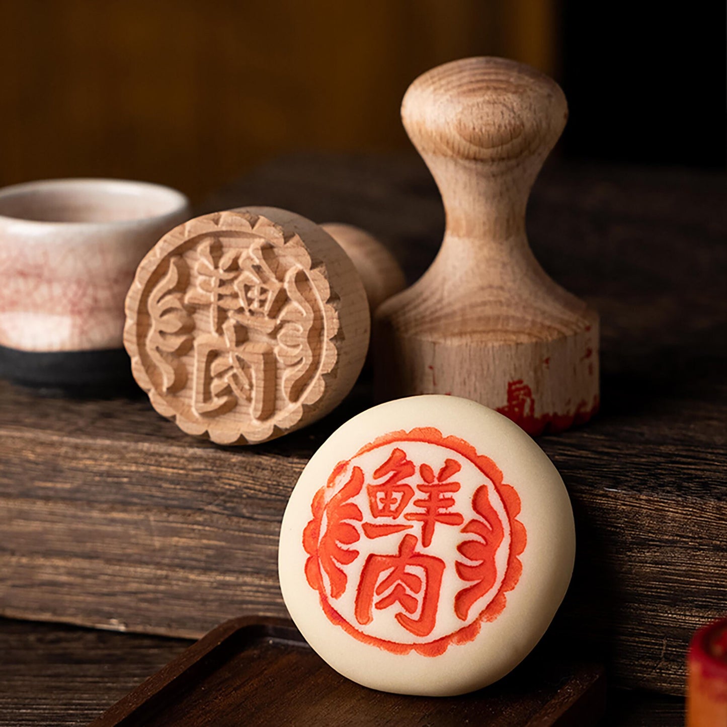 Custom Made - Round Square ink stamp Wood Dessert Tool Pastry Cake Cookie Traditional Chinese Moon Cake Wooden dessert stamp