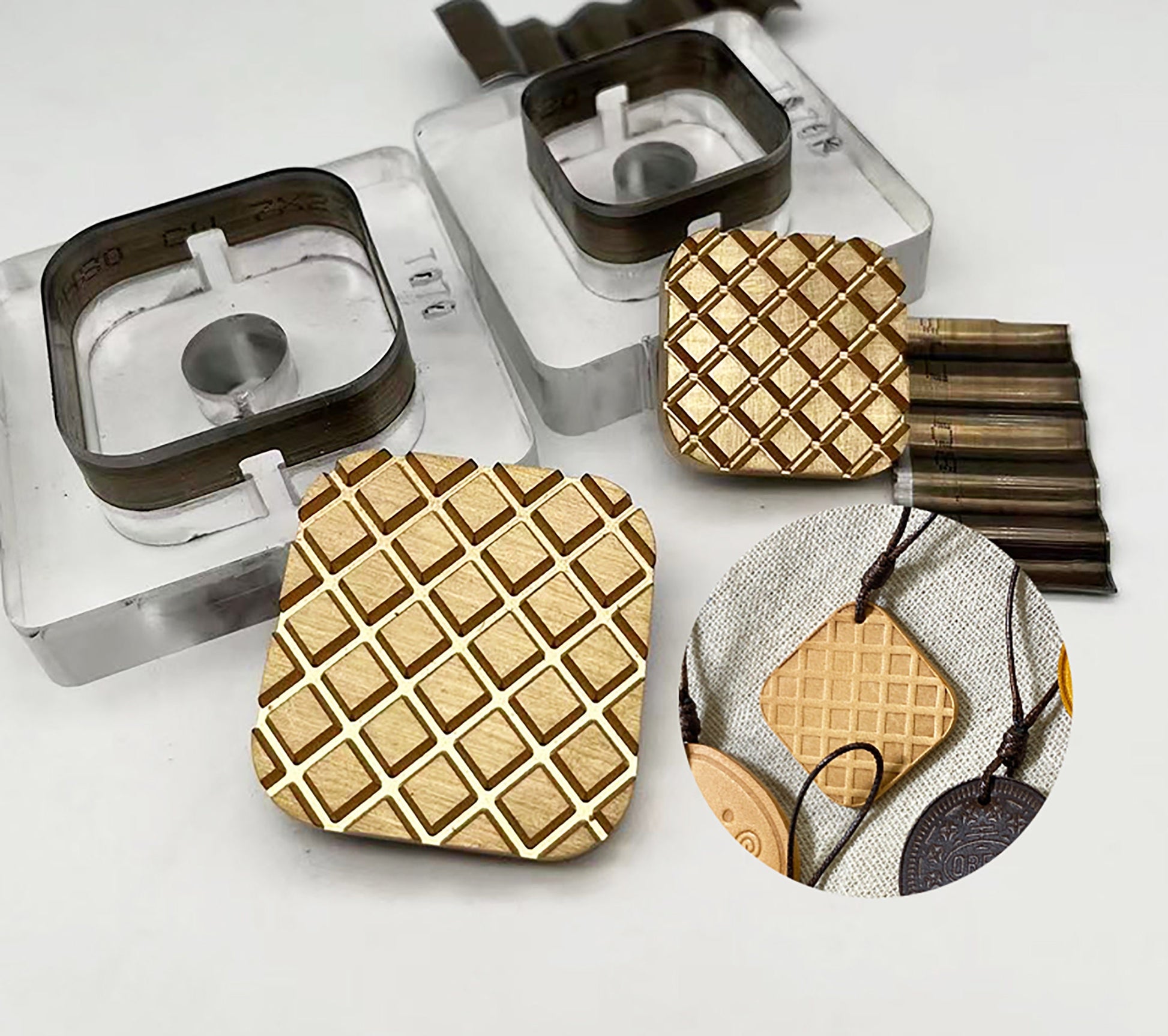 Custom Leather Brass Acrylic Cutting Dies for Precision Embossing and Debossing combination foil embossing key chain lucky tag